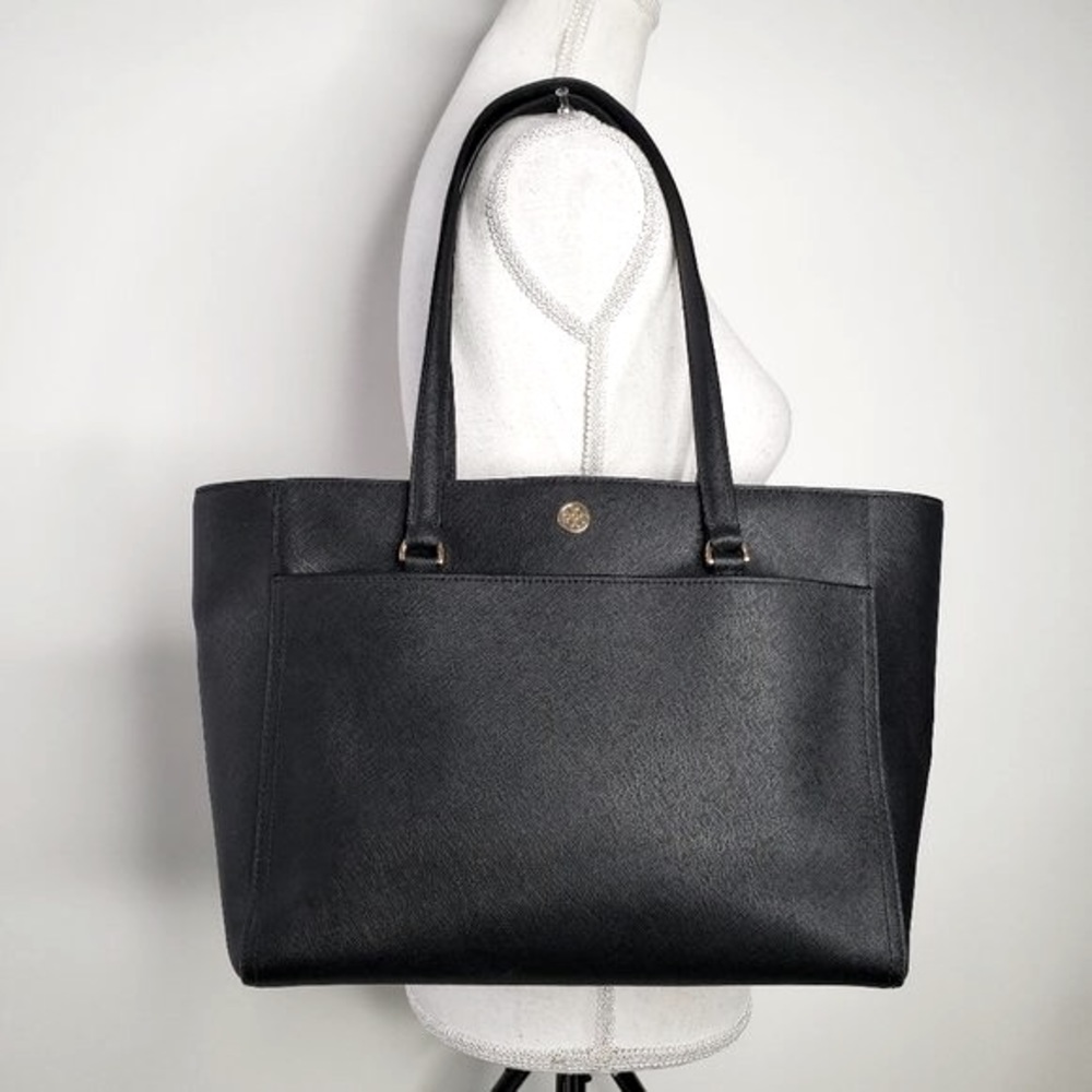 Tory Burch Robinson Black Saffiano Tote Purse